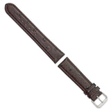 20mm Dark Brown Ostrich Grain Leather Silver-tone Buckle Watch Band