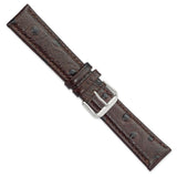 20mm Dark Brown Ostrich Grain Leather Silver-tone Buckle Watch Band