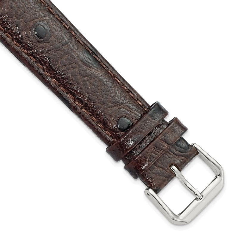 20mm Dark Brown Ostrich Grain Leather Silver-tone Buckle Watch Band