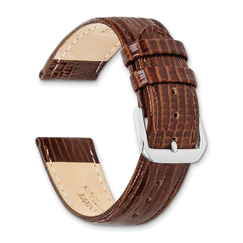 DeBeer 14mm Havana Brown Snake Grain Leather with Silver-tone Buckle 6.75 inch Watch Band