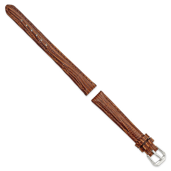 DeBeer 12mm Havana Brown Snake Grain Leather with Silver-tone Buckle 6.75 inch Watch Band