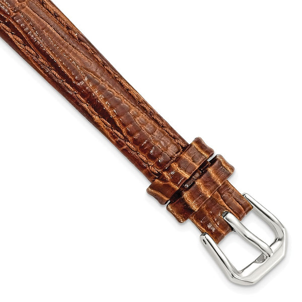 12mm Brown Snake Grain Leather Silver-tone Buckle Watch Band