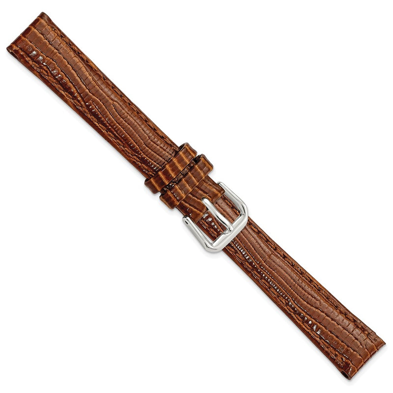 DeBeer 14mm Havana Brown Snake Grain Leather with Silver-tone Buckle 6.75 inch Watch Band