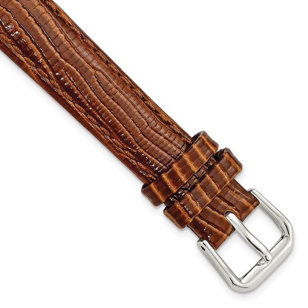 14mm Brown Snake Grain Leather Silver-tone Buckle Watch Band