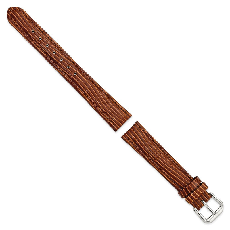 16mm Brown Snake Grain Leather Silver-tone Buckle Watch Band