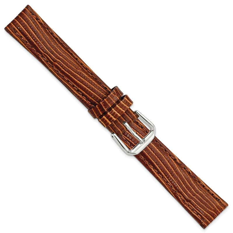 16mm Brown Snake Grain Leather Silver-tone Buckle Watch Band