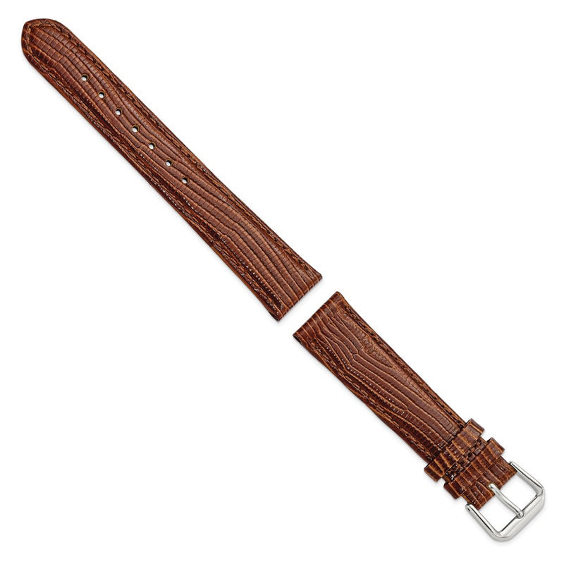 18mm Havana Brown Snake Grain Leather Silver-tone Buckle Watch Band