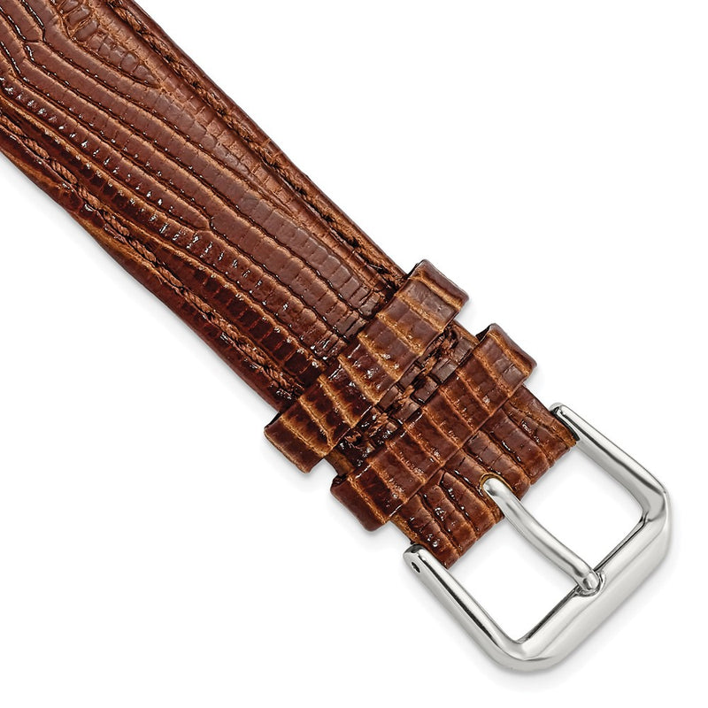 18mm Havana Brown Snake Grain Leather Silver-tone Buckle Watch Band