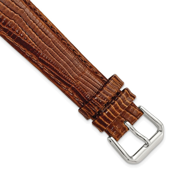 19mm Brown Snake Grain Leather Silver-tone Buckle Watch Band