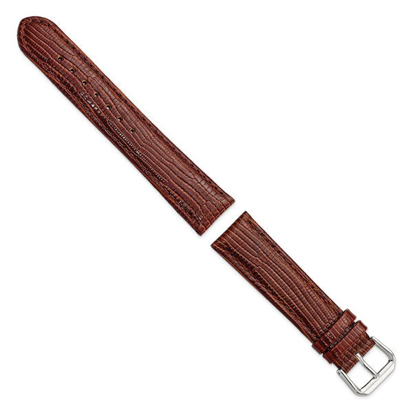 DeBeer 20mm Havana Brown Snake Grain Leather with Silver-tone Buckle 7.5 inch Watch Band