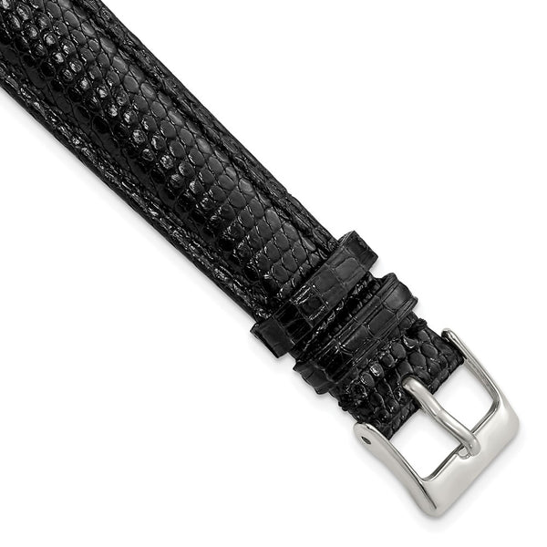 14mm Black Genuine Lizard Silver-tone Buckle Watch Band