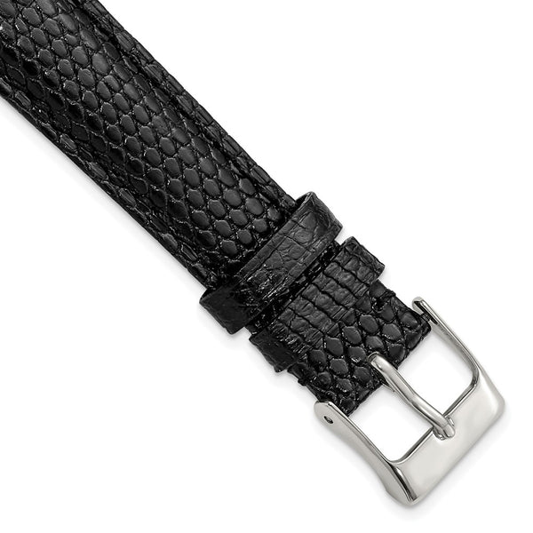 16mm Black Genuine Lizard Silver-tone Buckle Watch Band