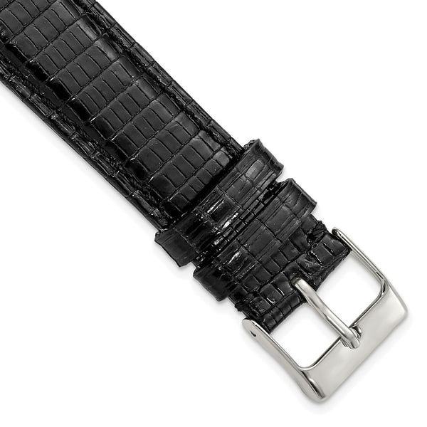 18mm Black Genuine Lizard Silver-tone Buckle Watch Band