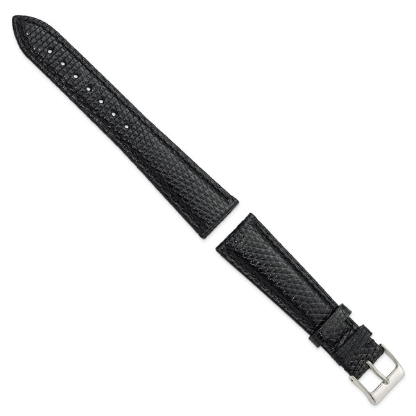 20mm Black Genuine Lizard Silver-tone Buckle Watch Band