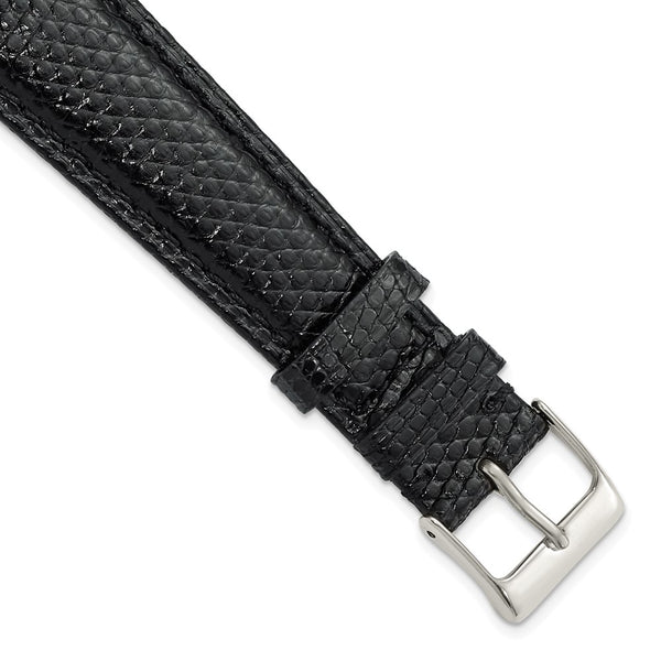 20mm Black Genuine Lizard Silver-tone Buckle Watch Band