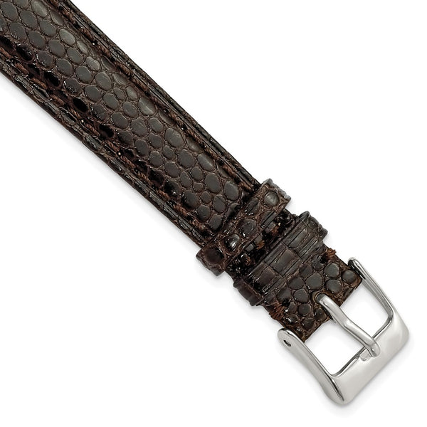 14mm Dark Brown Genuine Lizard Silver-tone Buckle Watch Band