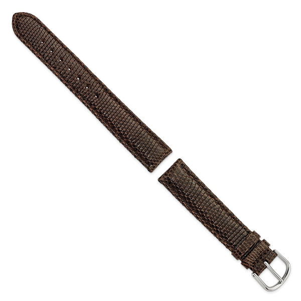 17mm Dark Brown Genuine Lizard Silver-tone Buckle Watch Band