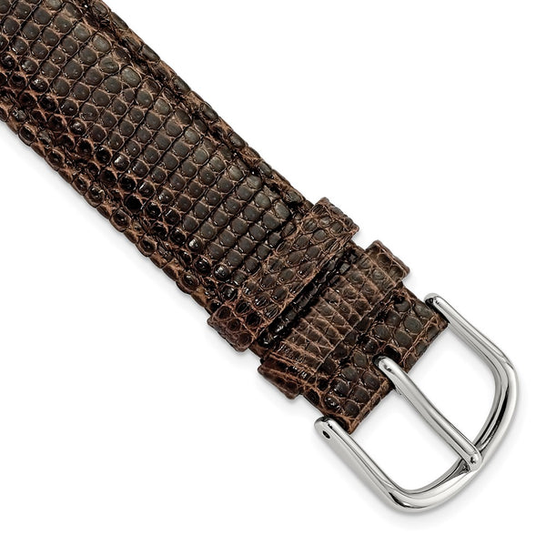 17mm Dark Brown Genuine Lizard Silver-tone Buckle Watch Band