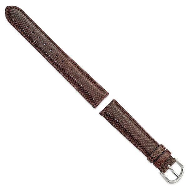 DeBeer 18mm Brown Genuine Lizard Leather with Silver-tone Buckle 7.5 inch Watch Band