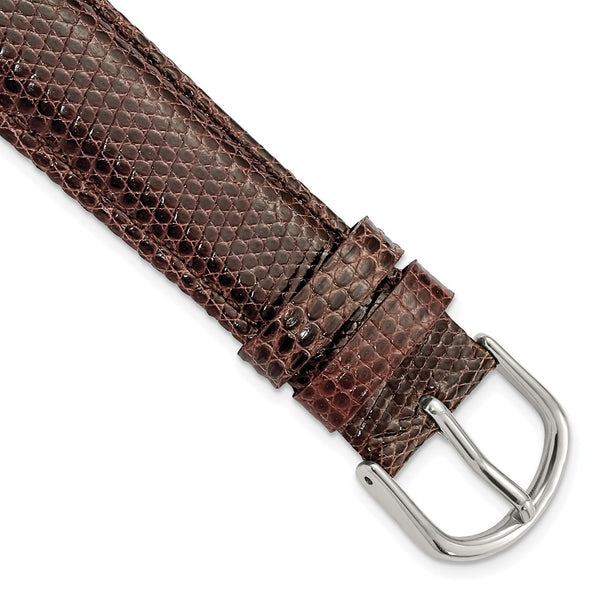 18mm Dark Brown Genuine Lizard Silver-tone Buckle Watch Band