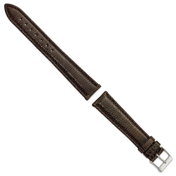 19mm Dark Brown Genuine Lizard Silver-tone Buckle Watch Band