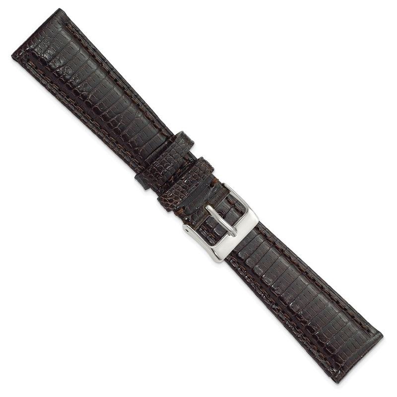 20mm Dark Brown Genuine Lizard Silver-tone Buckle Watch Band
