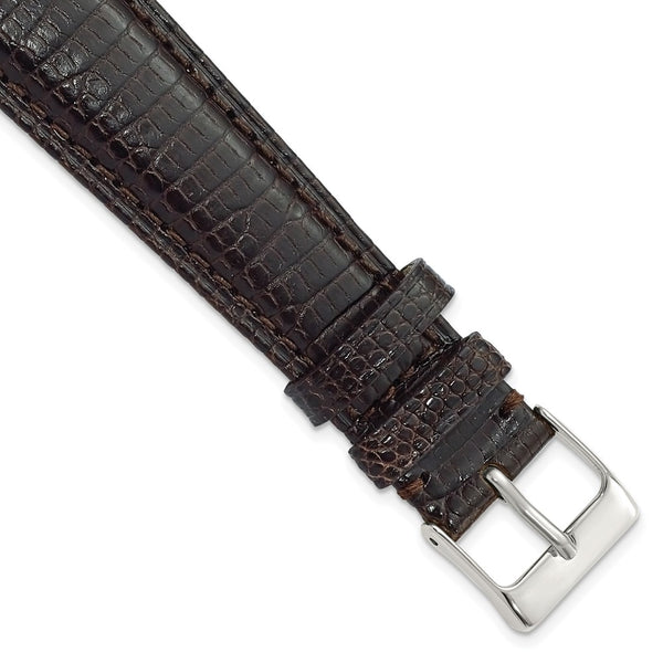 DeBeer 20mm Brown Genuine Lizard Leather with Silver-tone Buckle 7.5 inch Watch Band