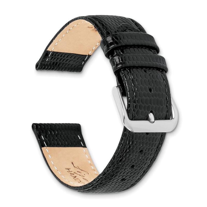 DeBeer 20mm Short Black Lizard Grain Leather with Silver-tone Buckle 6.75 inch Watch Band