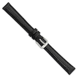 12mm Black Lizard Grain Leather Silver-tone Buckle Watch Band