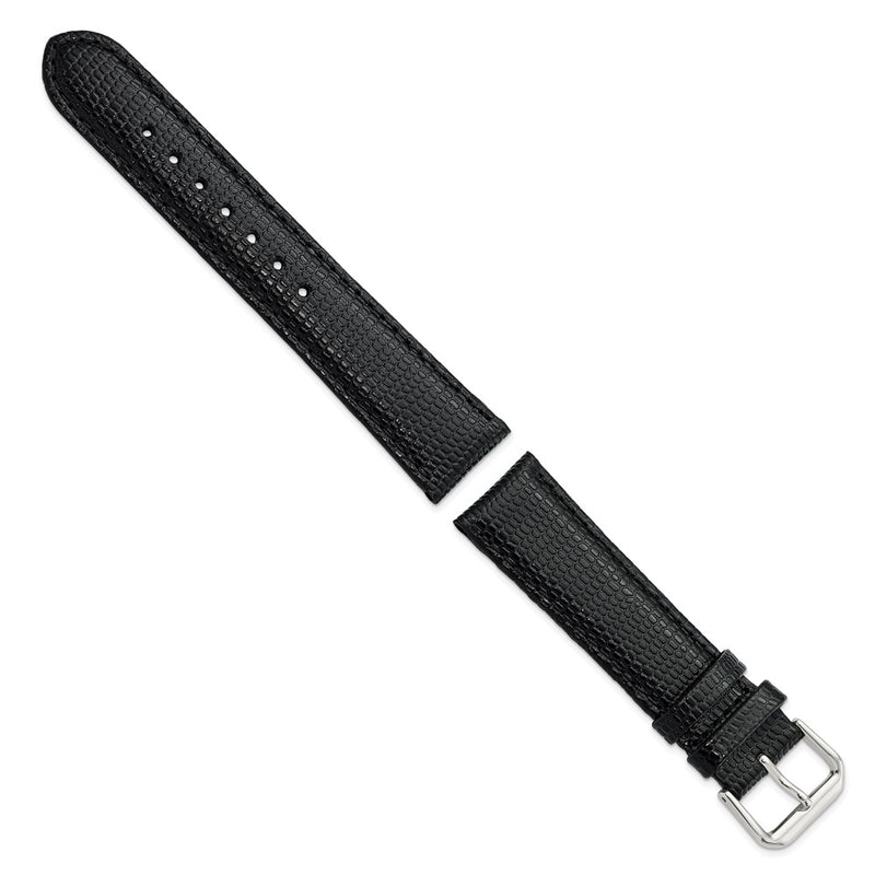 20mm Black Lizard Grain Leather Silver-tone Buckle Watch Band