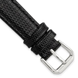 16mm Short Black Lizard Grain Leather Silver-tone Buckle Watch Band