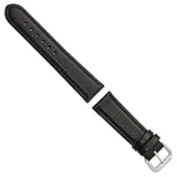 20mm Short Black Lizard Grain Leather Silver-tone Buckle Watch Band