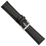 20mm Short Black Lizard Grain Leather Silver-tone Buckle Watch Band