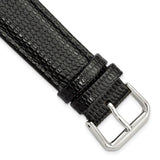 20mm Short Black Lizard Grain Leather Silver-tone Buckle Watch Band