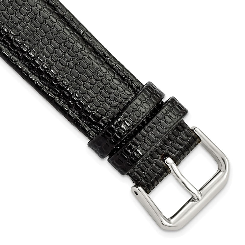 20mm Short Black Lizard Grain Leather Silver-tone Buckle Watch Band