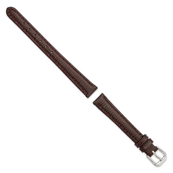 DeBeer 12mm Dark Brown Lizard Grain Leather with Silver-tone Buckle 6.75 inch Watch Band