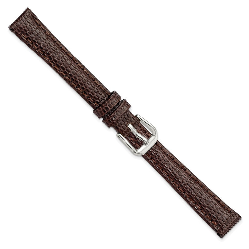 DeBeer 12mm Dark Brown Lizard Grain Leather with Silver-tone Buckle 6.75 inch Watch Band