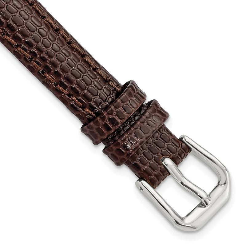 12mm Dark Brown Lizard Grain Leather Silver-tone Buckle Watch Band