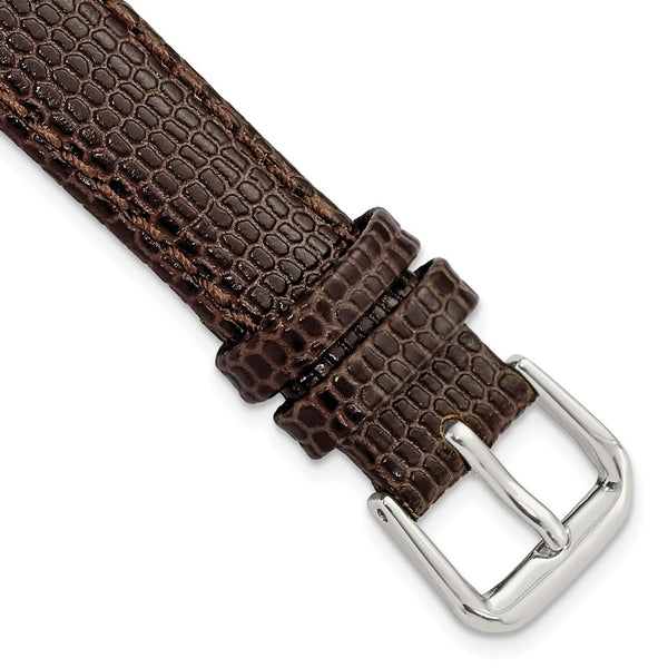 14mm Dark Brown Lizard Grain Leather Silver-tone Buckle Watch Band