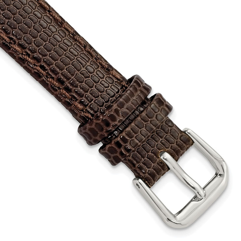 DeBeer 14mm Dark Brown Lizard Grain Leather with Silver-tone Buckle 6.75 inch Watch Band