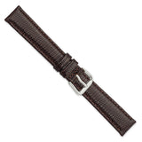 16mm Dark Brown Lizard Grain Leather Silver-tone Buckle Watch Band