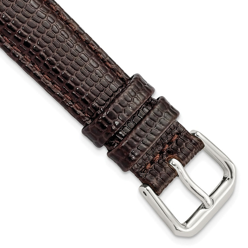 16mm Dark Brown Lizard Grain Leather Silver-tone Buckle Watch Band