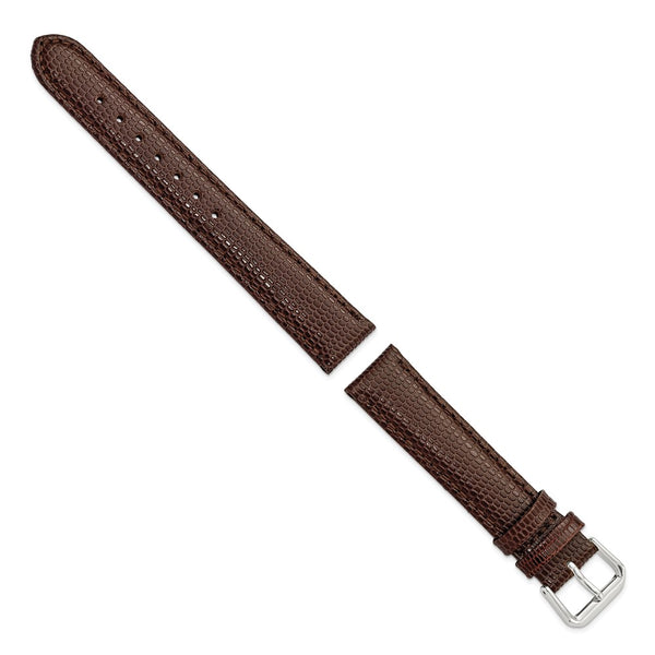 17mm Dark Brown Lizard Grain Leather Silver-tone Buckle Watch Band