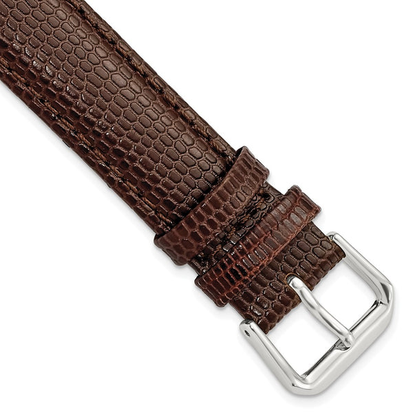 17mm Dark Brown Lizard Grain Leather Silver-tone Buckle Watch Band