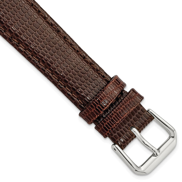 18mm Dark Brown Lizard Grain Leather Silver-tone Buckle Watch Band