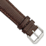 19mm Dark Brown Lizard Grain Leather Silver-tone Buckle Watch Band