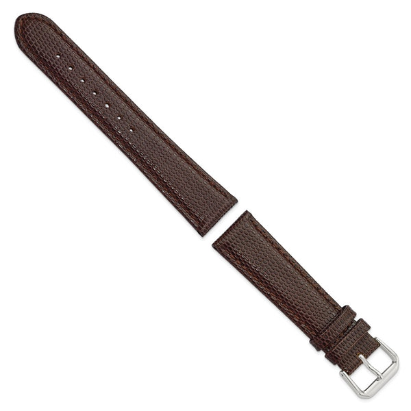 20mm Dark Brown Lizard Grain Leather Silver-tone Buckle Watch Band