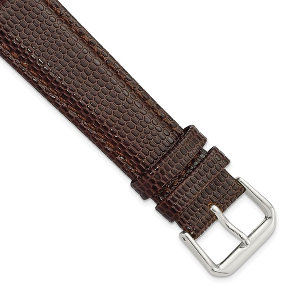 20mm Dark Brown Lizard Grain Leather Silver-tone Buckle Watch Band