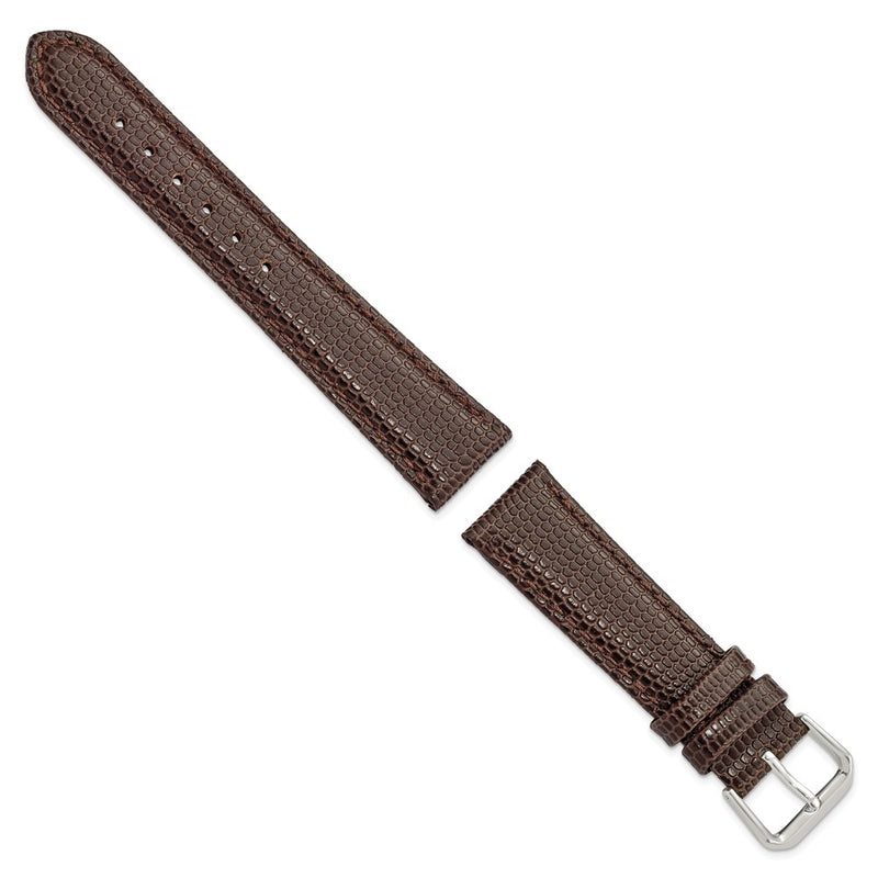 DeBeer 18mm Short Dark Brown Lizard Grain Leather with Silver-tone Buckle 6.75 inch Watch Band