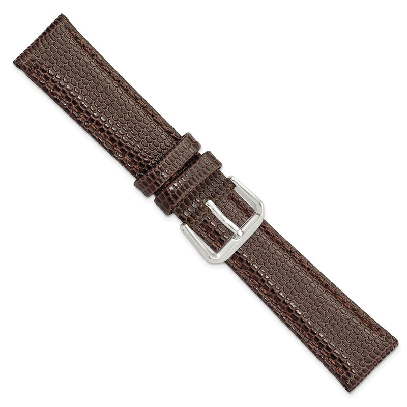 DeBeer 18mm Short Dark Brown Lizard Grain Leather with Silver-tone Buckle 6.75 inch Watch Band
